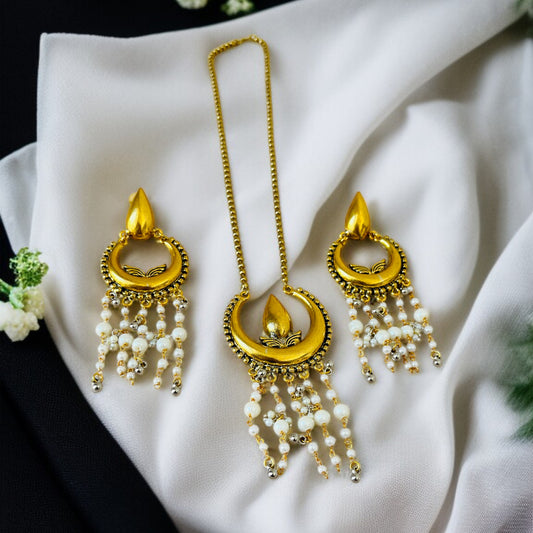 Gold Brass Pearl Necklace Set