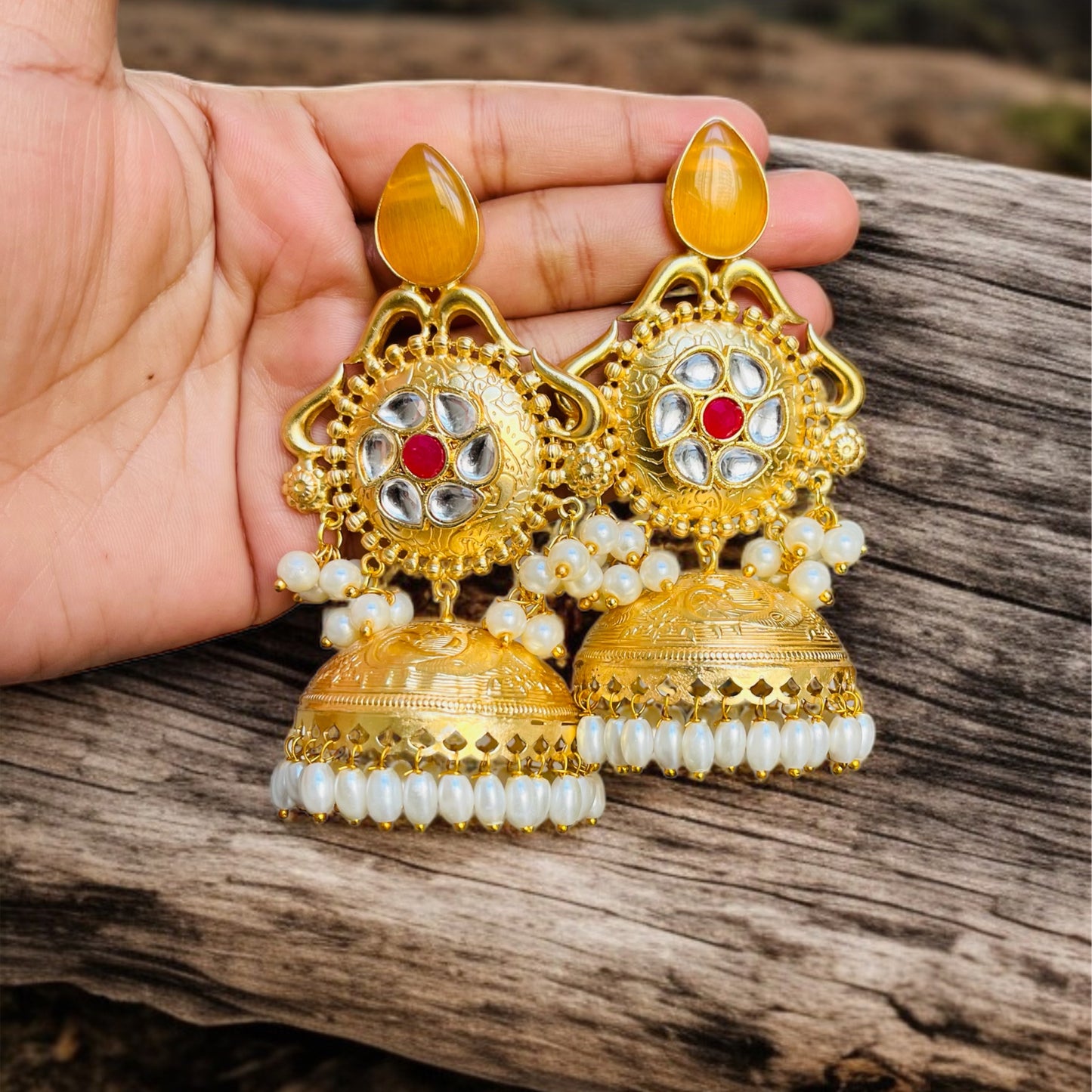 Yellow Drop Jhumka Earrings