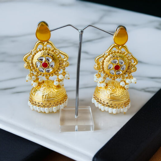 Yellow Drop Jhumka Earrings
