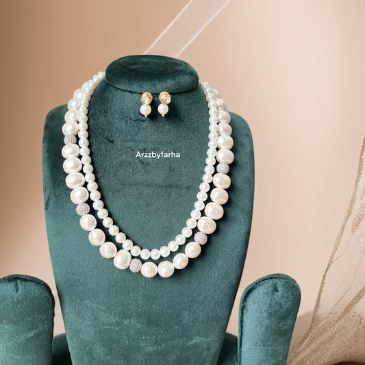 White Pearl Double Layered Necklace Set