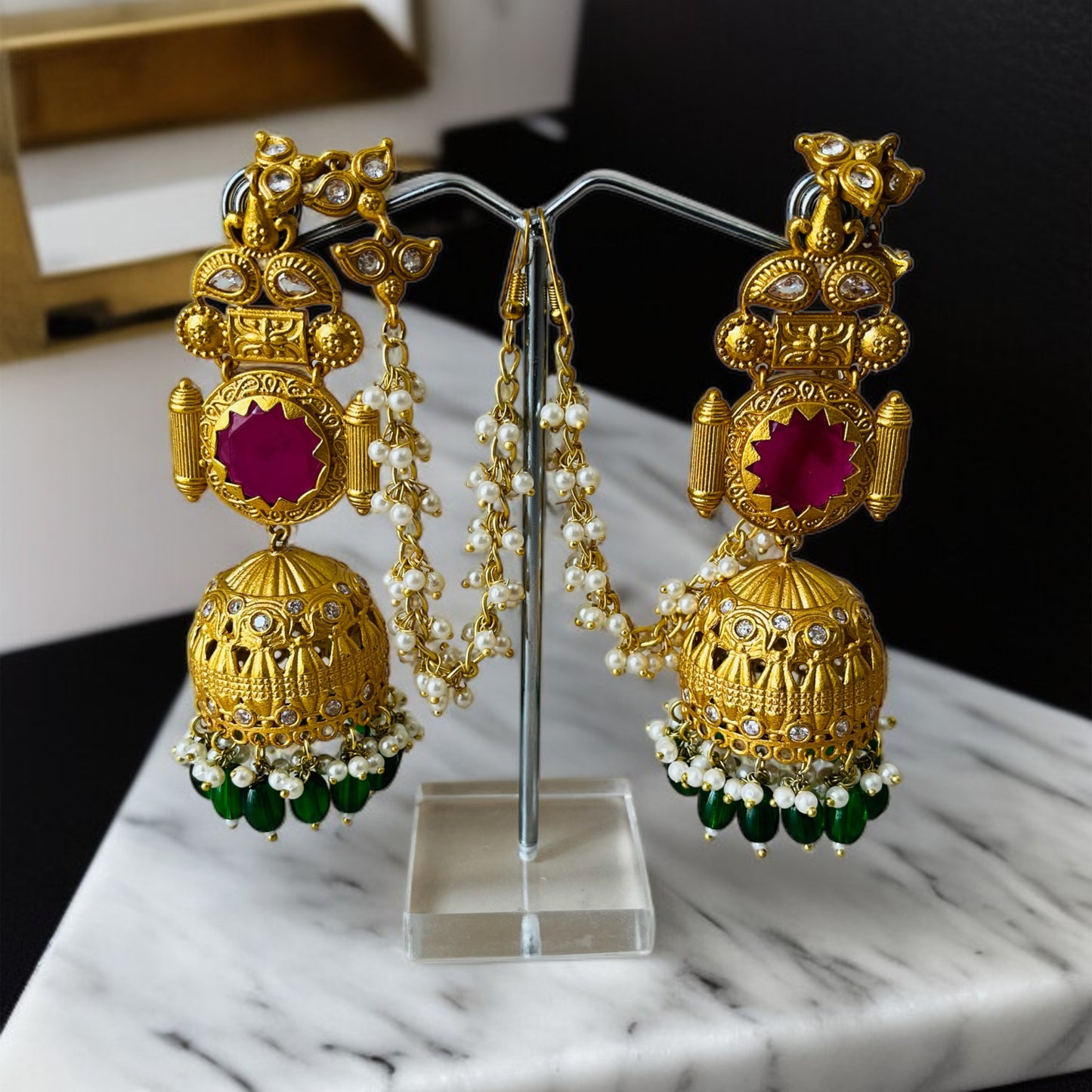 Jhumka With Hair Chain Earrings