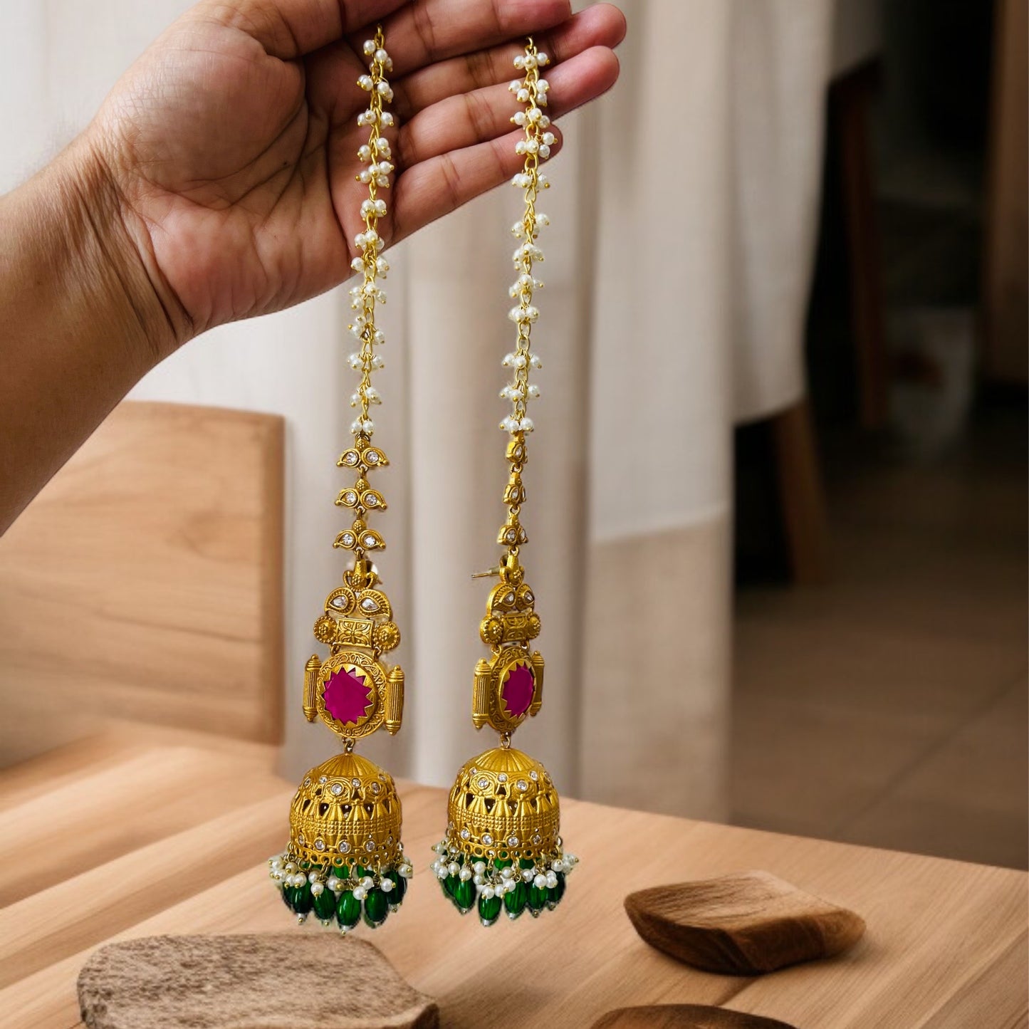 Jhumka With Hair Chain Earrings
