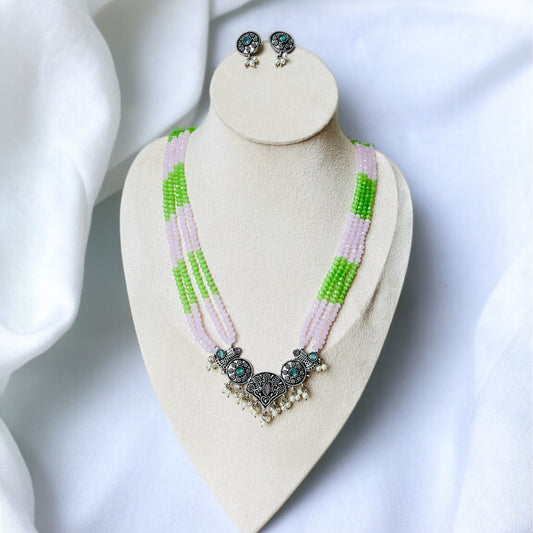 Mint & Pink Beads Necklace Set