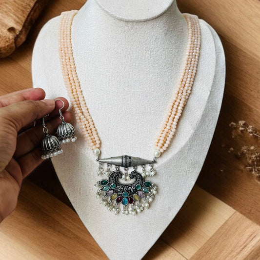Peach Beads Necklace Set
