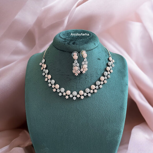 Rosegold Black AD Necklace Set