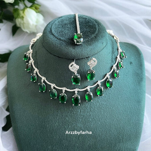 Emerald Stone AD Studded Necklace Set