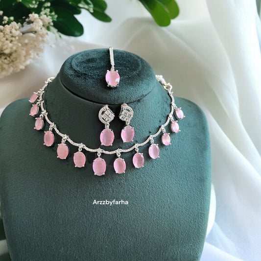 Pink Stone AD Studded Necklace Set