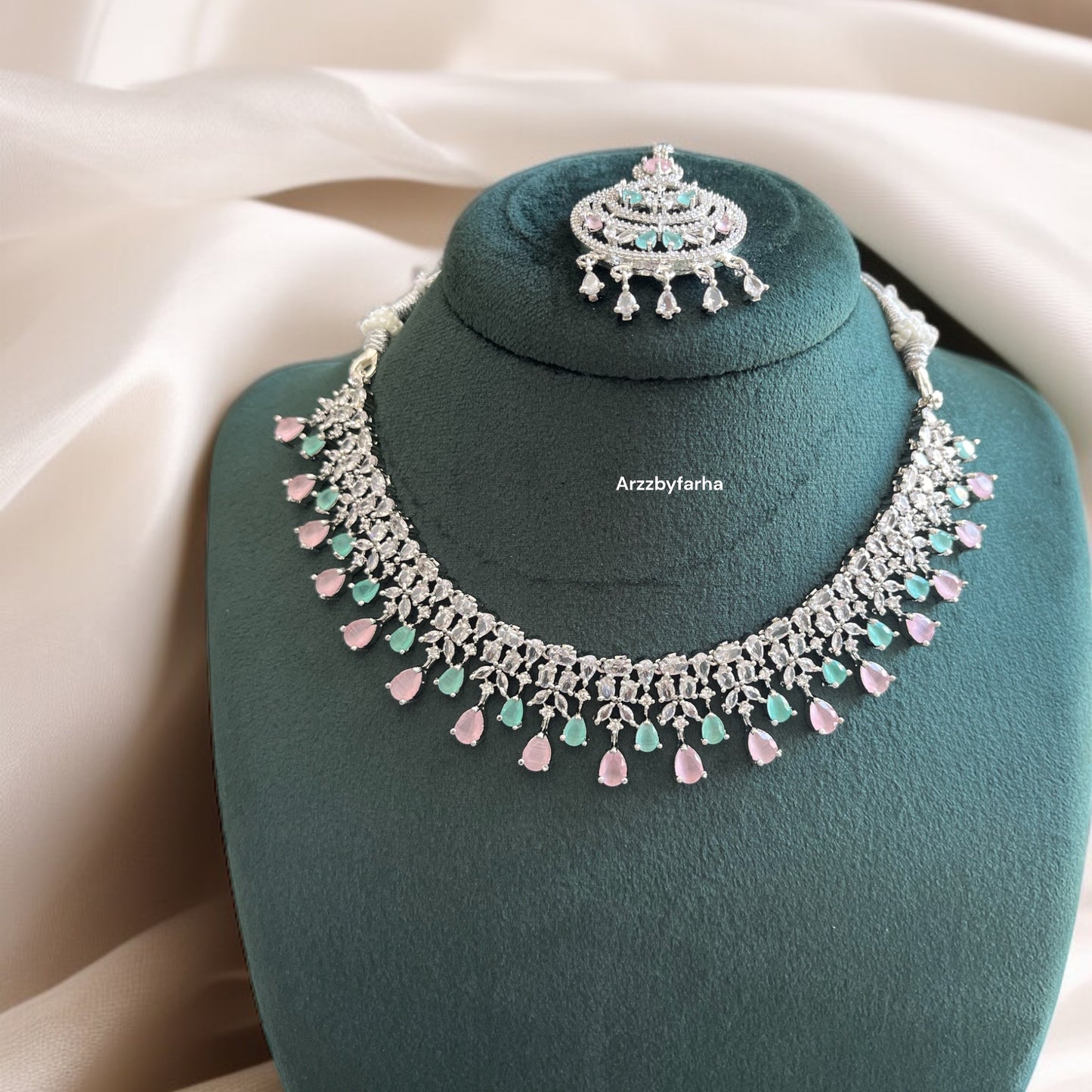 Pink & Mint Zircon Necklace Set