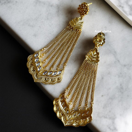 Rekha Gold Brass Hanging Earrings