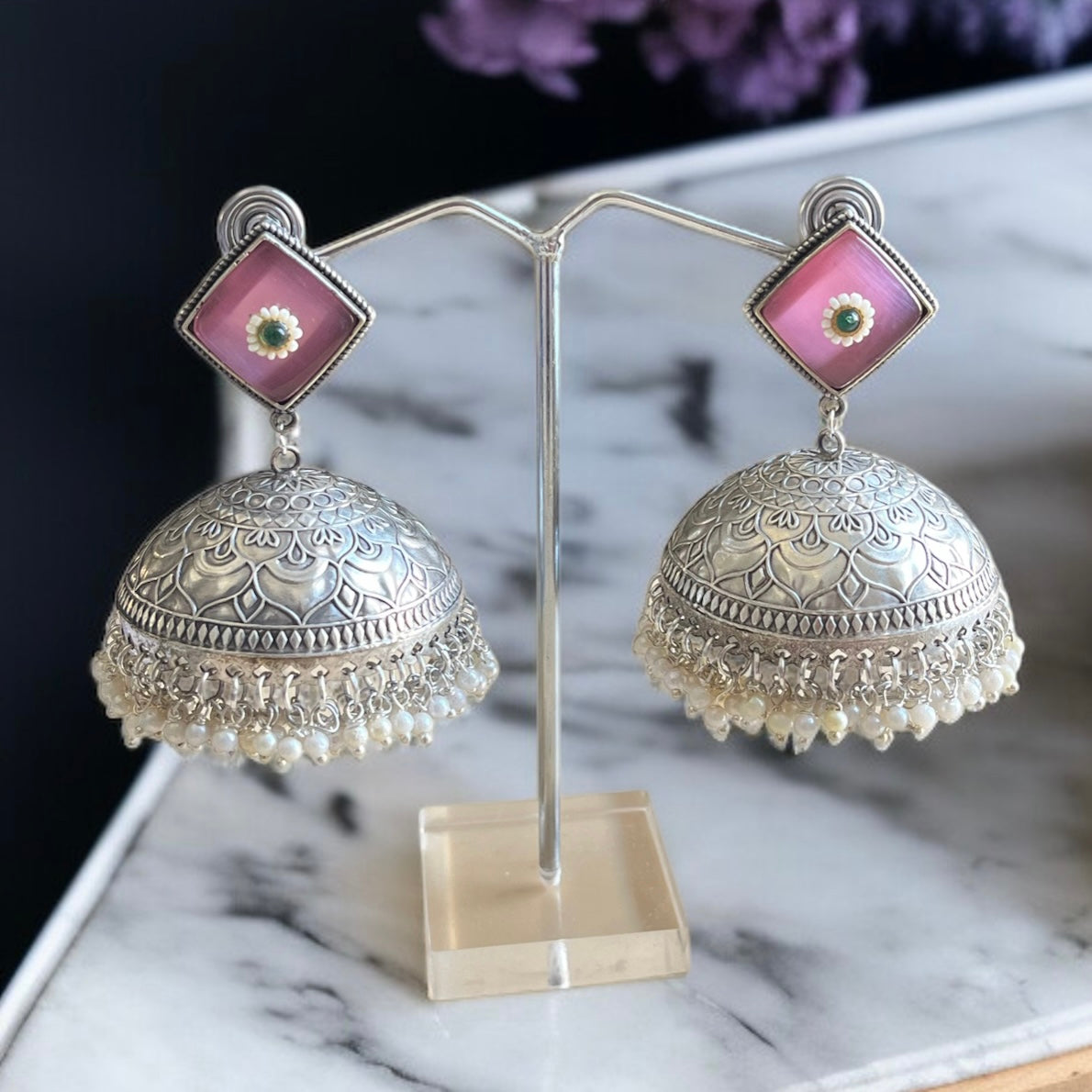 Katrina Pink Jhumka Earrings
