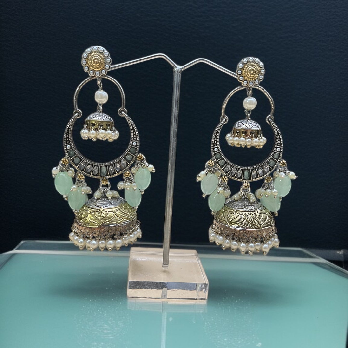 Amisha Dual Tone Chand Jhumka Earrings