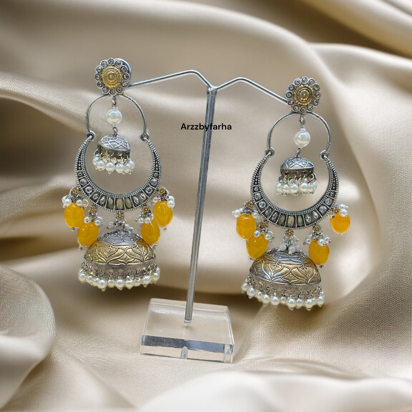 Amisha Dual Tone Chand Jhumka Earrings
