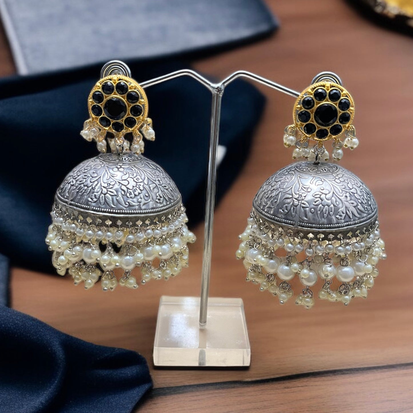 Dual Tone Black Jhumkas Earring