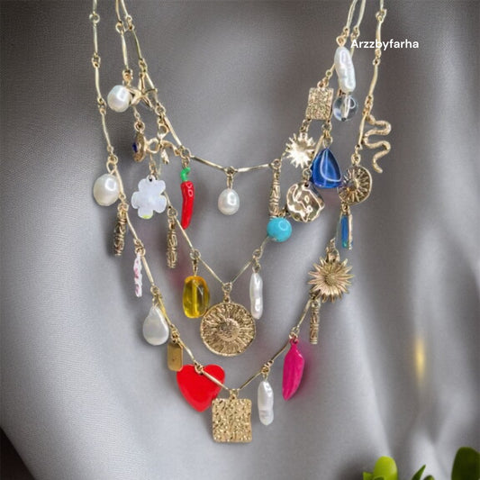 Set of 3 Multilayered Charm Necklaces