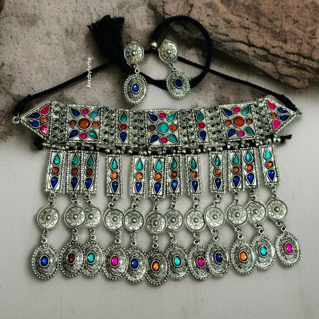 Afghani Multicolor Brass Necklace Set
