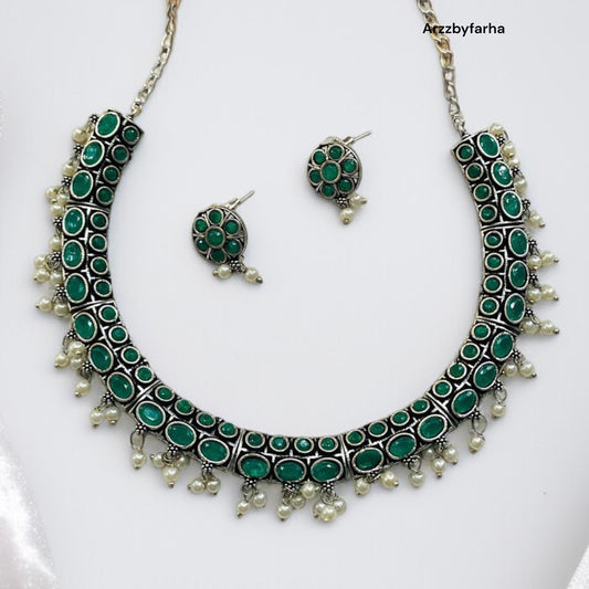 Brass Green Necklace Set