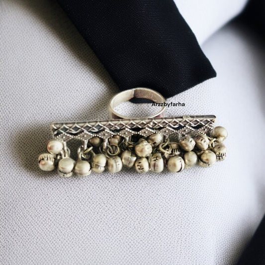 Silver Oxidised Ghungroo Finger Ring