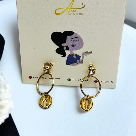 Gold Cowrie Drop Earrings