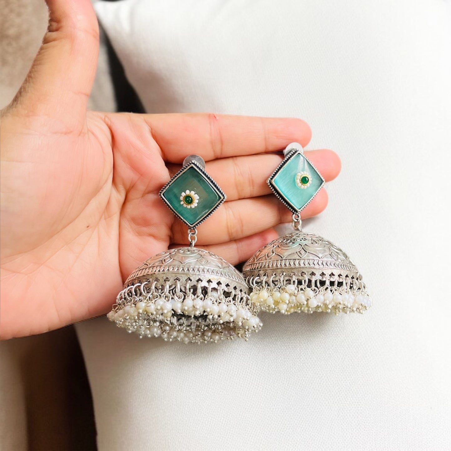 Katrina Mint Jhumka Earrings