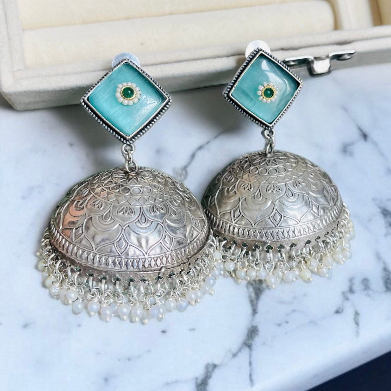 Katrina Mint Jhumka Earrings