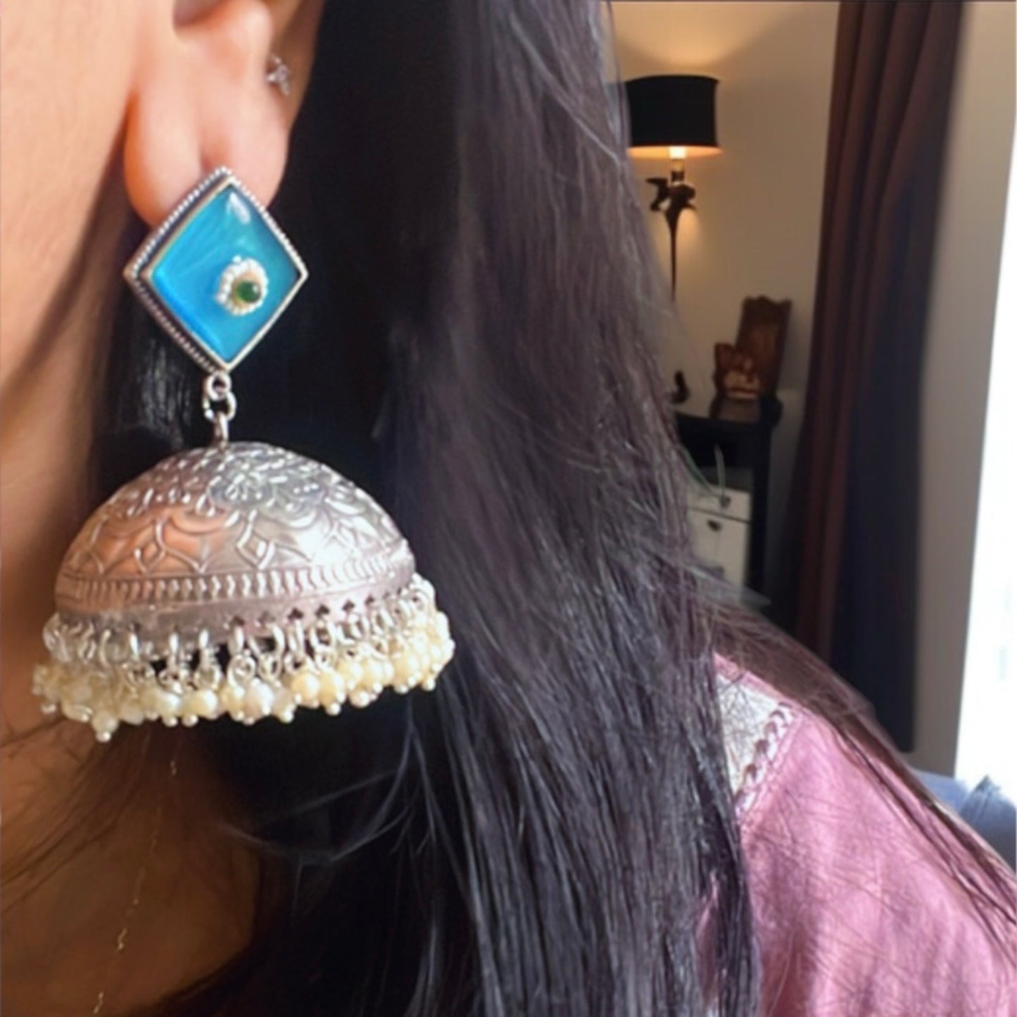 Katrina Blue Jhumka Earrings