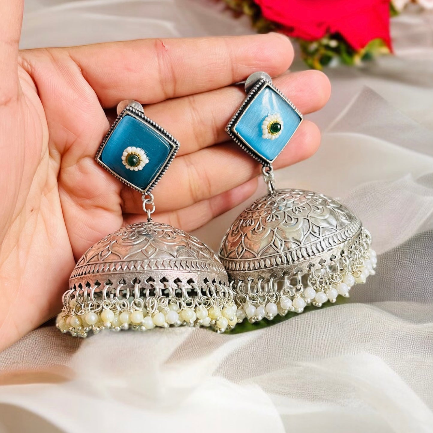 Katrina Blue Jhumka Earrings