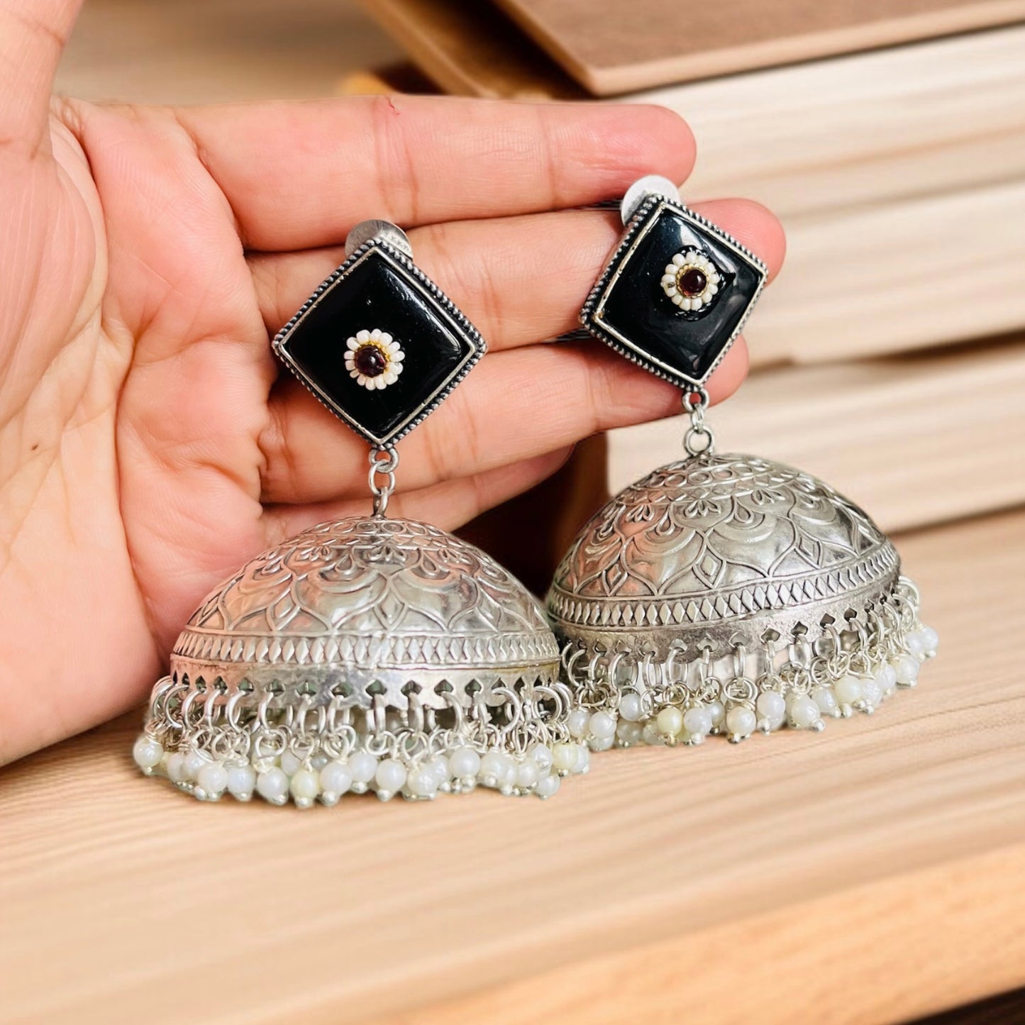 Katrina Black Jhumka Earrings