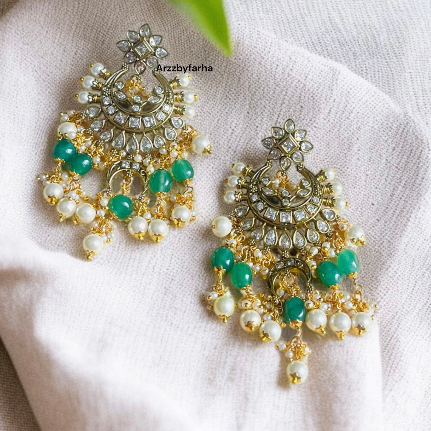 Moissanite Uncut Polki Chandbali Earrings