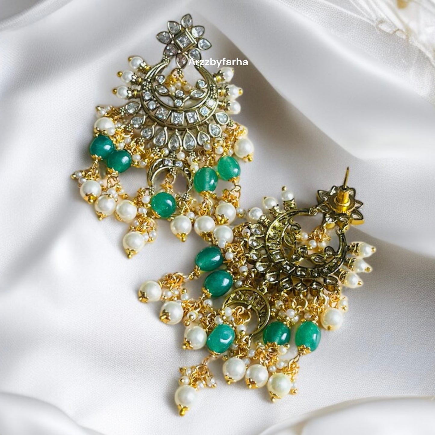 Moissanite Uncut Polki Chandbali Earrings
