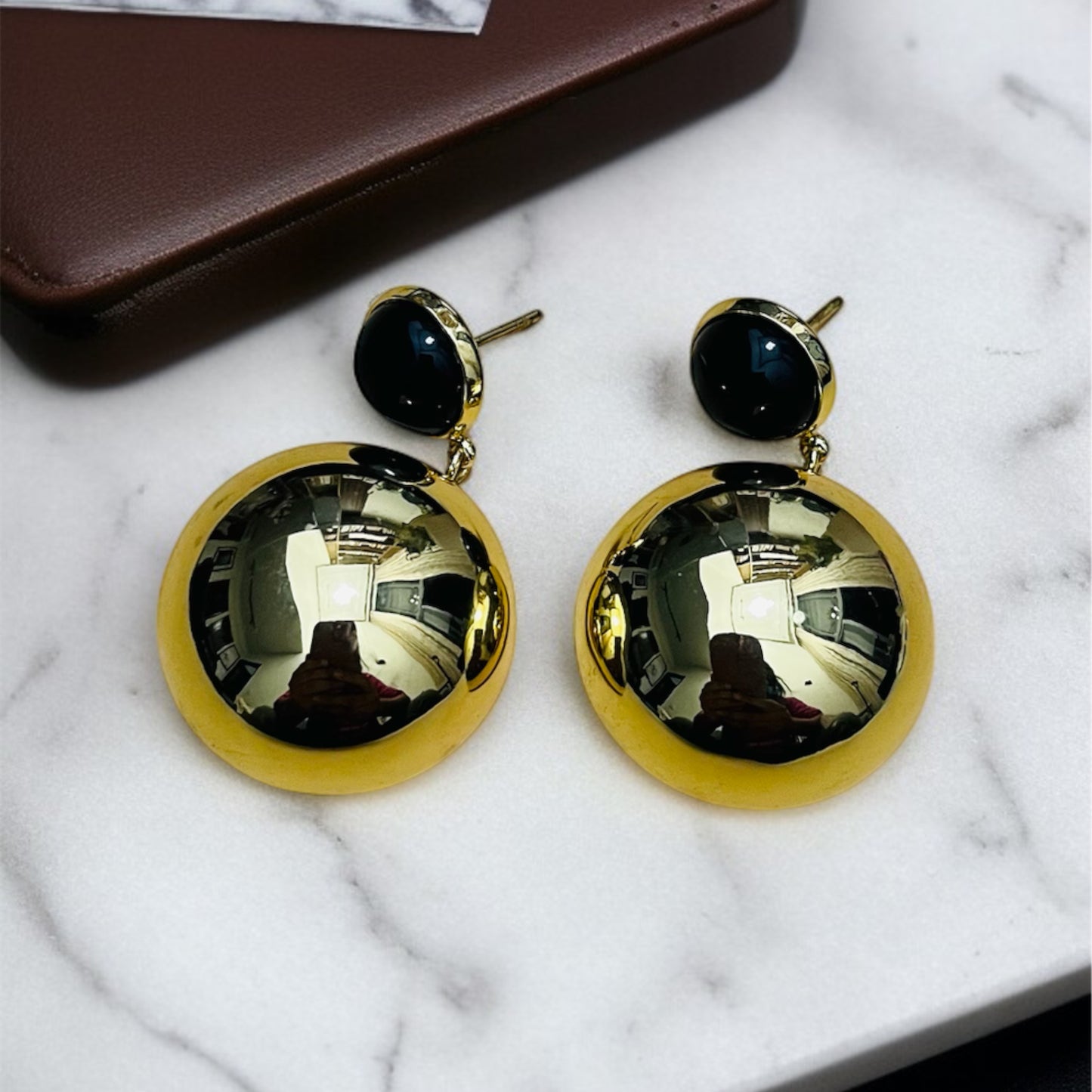 Black Stone Gold Drop Earring