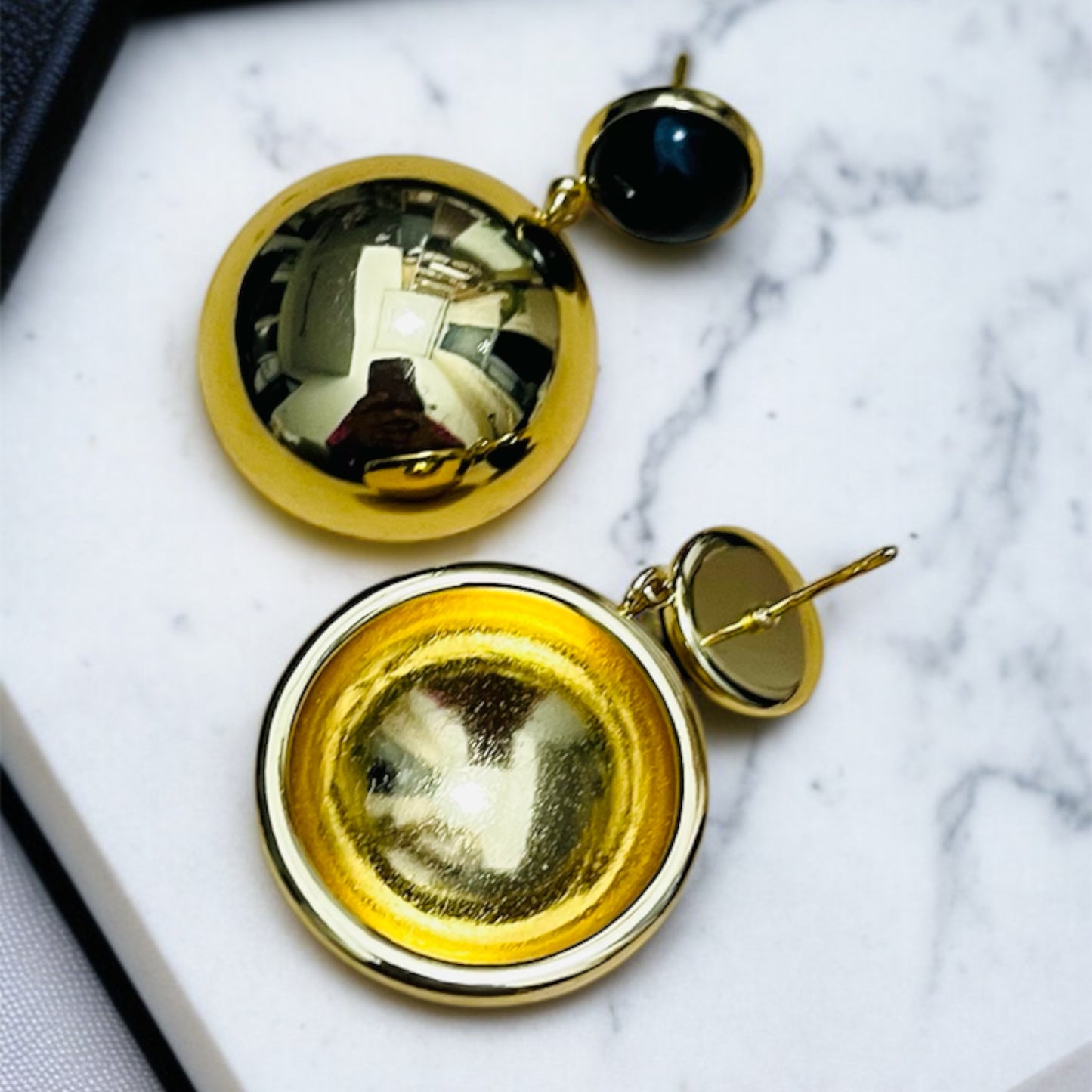 Black Stone Gold Drop Earring