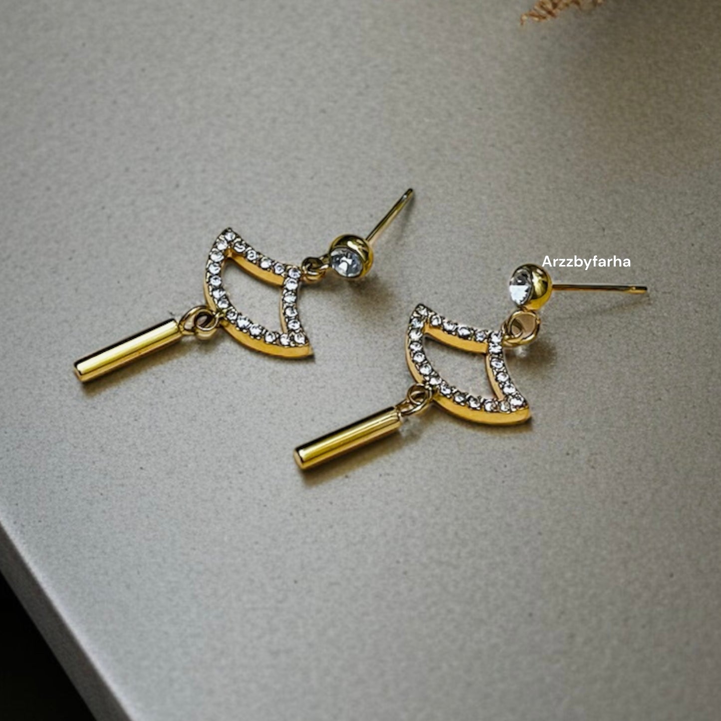 AD Studded Gold Drop Earring