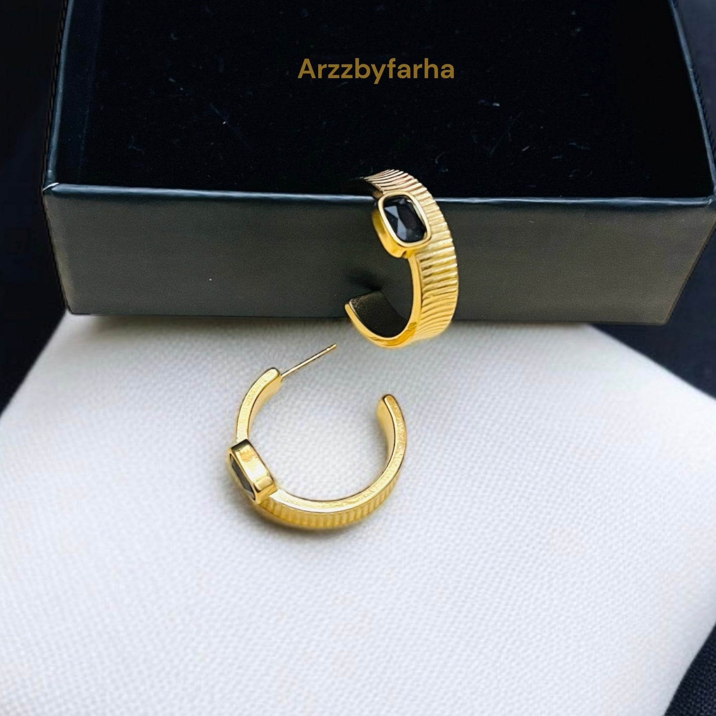 Black Stone Gold Hoop Earring