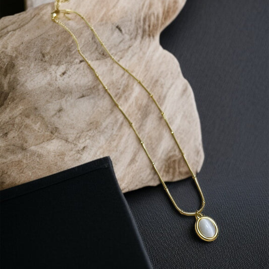 Milky White Stone Pendant Necklace