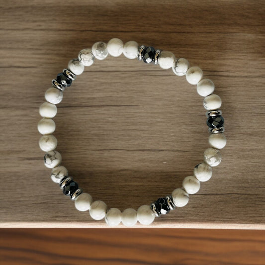 White & Grey Beads Men's Bracelet