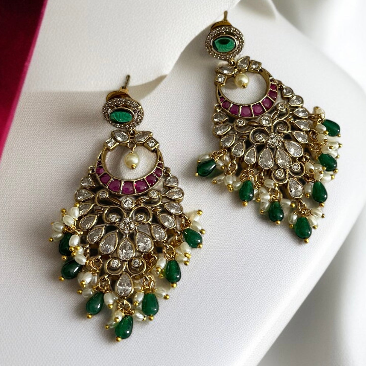 Moissanite Uncut Polki Chandbali Earrings