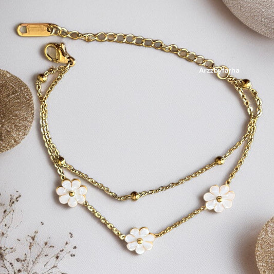 White Flower Double Chain Bracelet