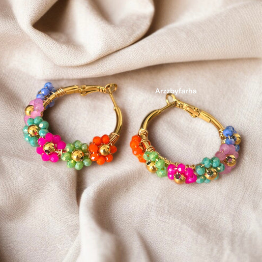 Multicolor Flower Hoop Earrings