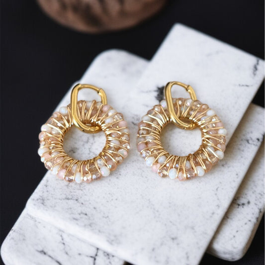 Beige Ring Drop Earrings