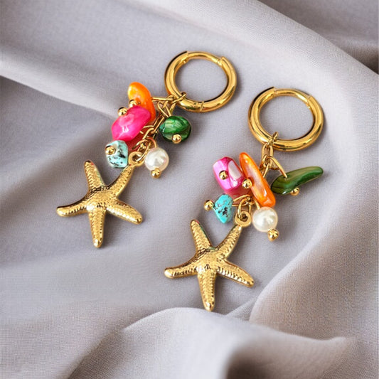 Multicolor Gold Star Drop Earrings
