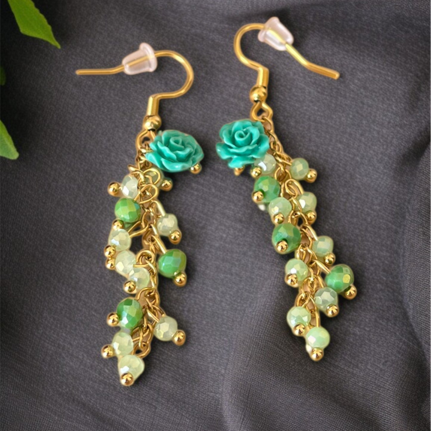 Mint Green Flower Drop Earrings