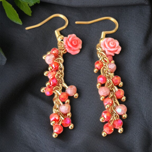 Pink Flower Drop Earrings