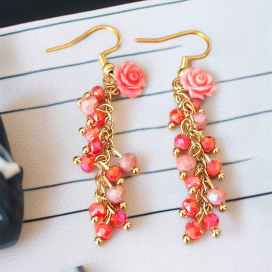 Pink Flower Drop Earrings