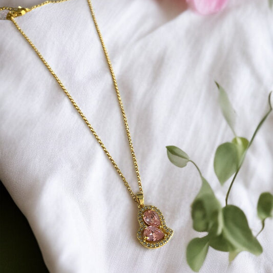 Pink Stone Heart Chain Necklace