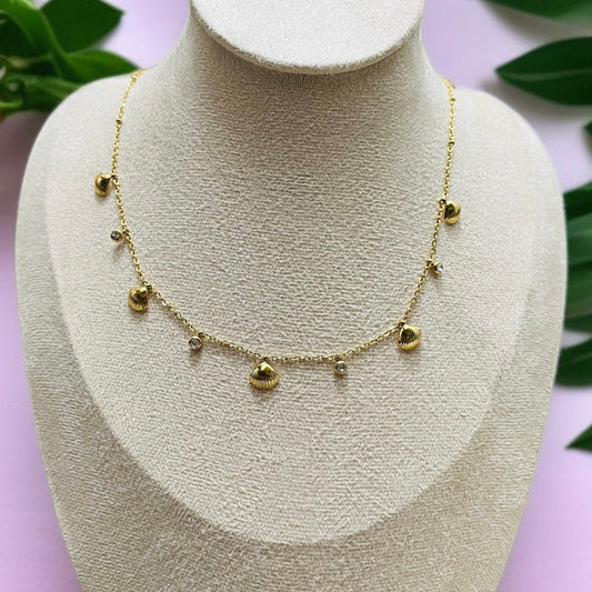 White Stone Gold Shell Necklace