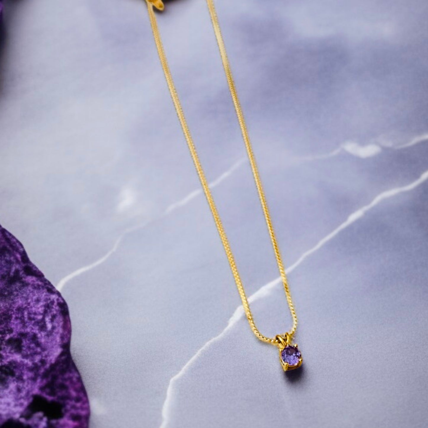 Purple Stone Chain Pendant Necklace