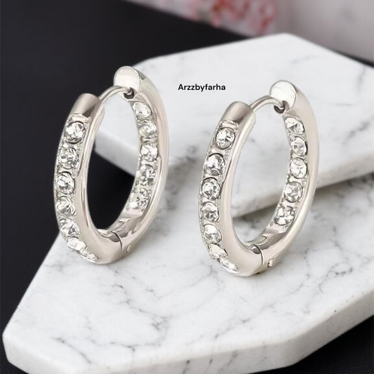 Silver AD Studded Hoop Earrings