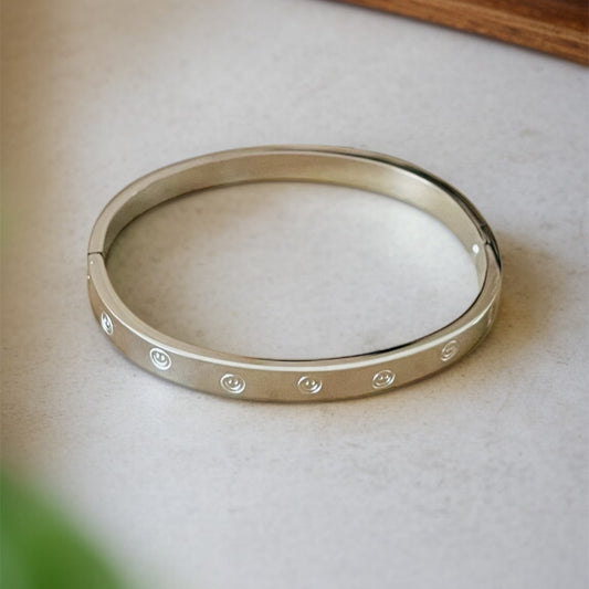 Silver Smiley Bangle Bracelet