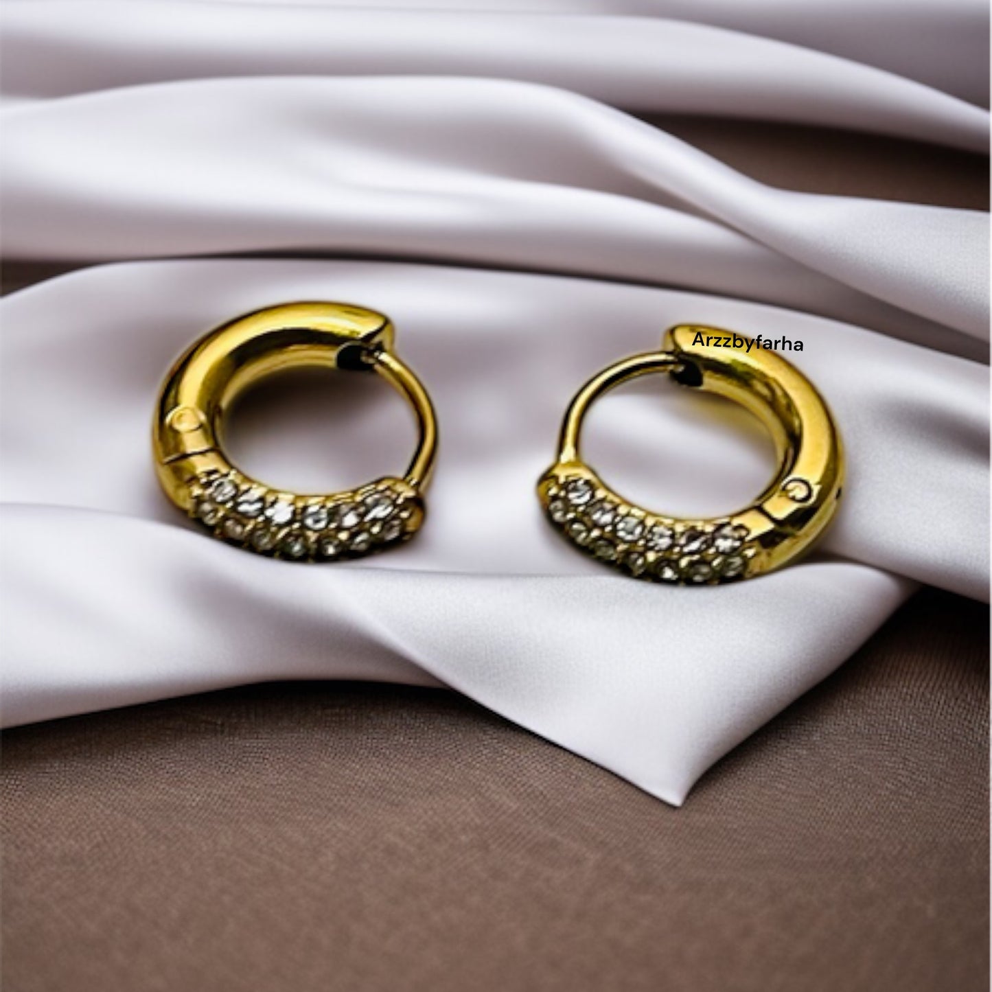 18k Gold AD Studded Tiny Hoop Earrings