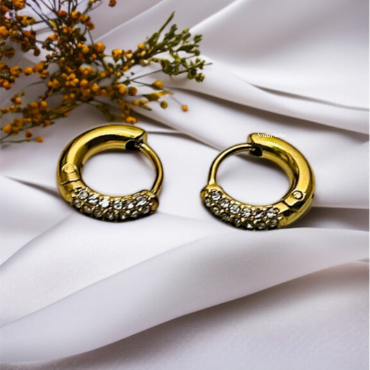 18k Gold AD Studded Tiny Hoop Earrings